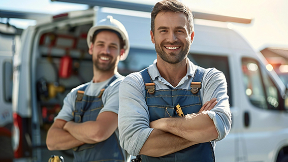 Monteure vor Fahrzeug